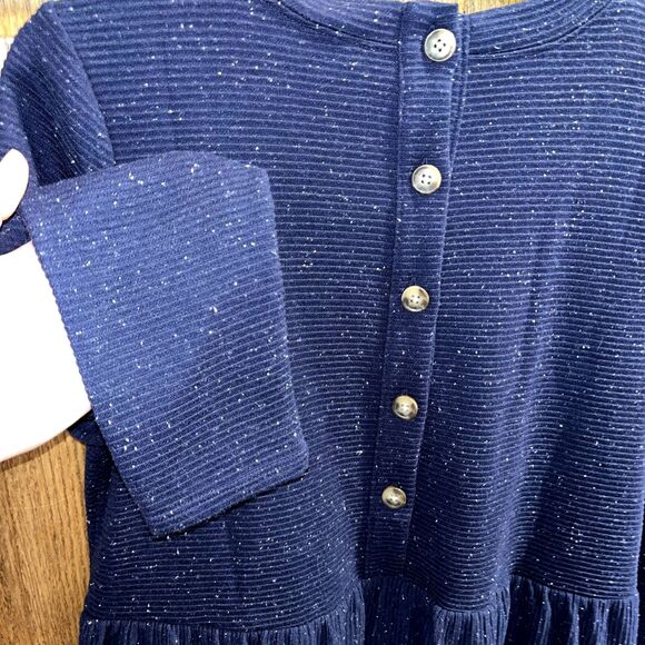 LOFT Sweater Dress Blue White Ribbed Button Back Longsleeve Cozy Work Wear LP - Picture 7 of 7